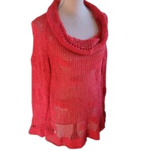 (B) coral cotton knit baggy sweater,  Beach cover up